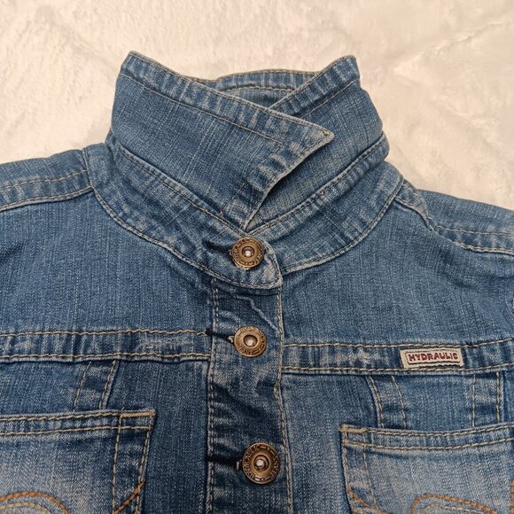 Hydraulic cropped distressed denim jacket - Picture 5 of 14